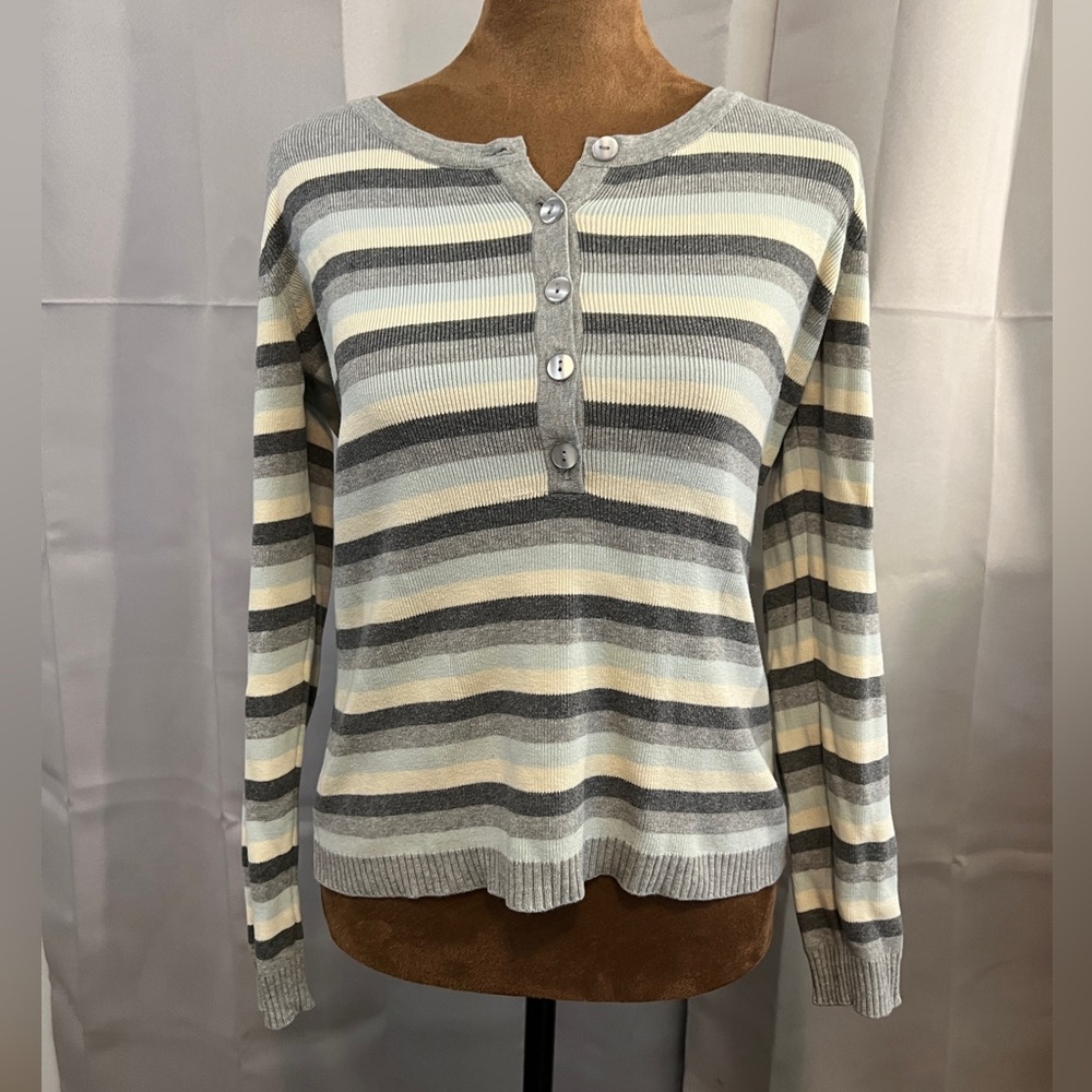 Anne Taylor LOFT Gray and Cream Striped Sweater. Size XS